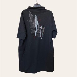 Vicky and Lucas Designer Dress Sz X Large - Embroidered Art Work Gray Mock Neck